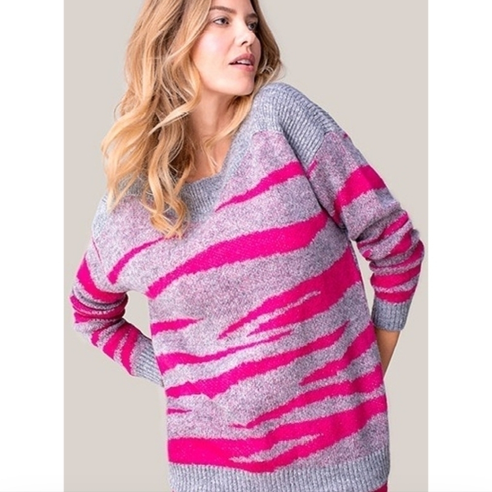 Tribal Hot Pink Zebra Tiger Stripe Knit Sweater Size XS